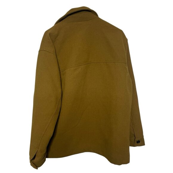 H&M Heavy Coat Jacket Mens L Wool Blend Button 2 Pockets Brown Shacket New - Picture 2 of 6